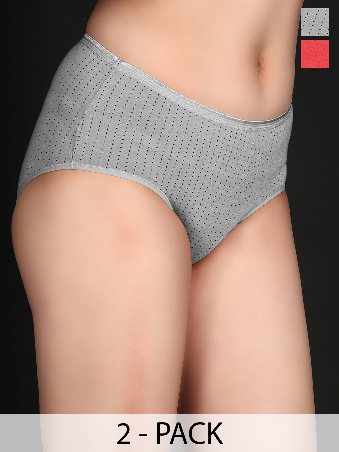 SHOPPY VILLA Pack Of 2 Printed Hipster Briefs 6048-RED -GREY-S-PO2