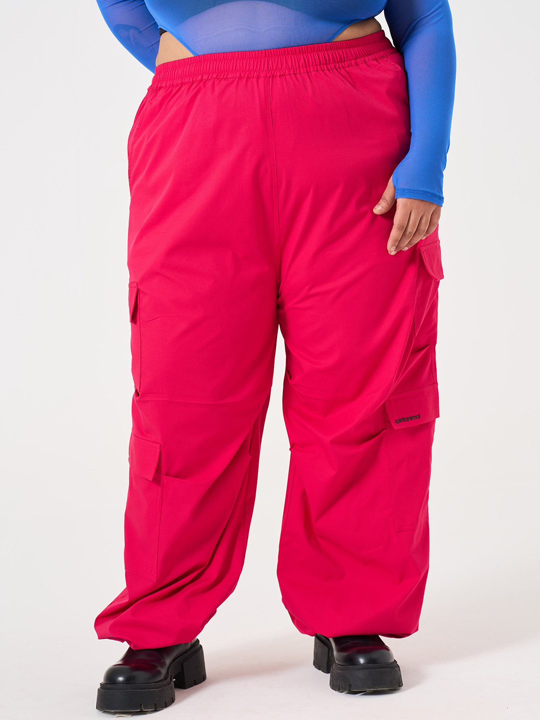 SPIRIT ANIMAL Women Plus Size High Waisted Easy Stretch with 8 Pockets Parachute Pants