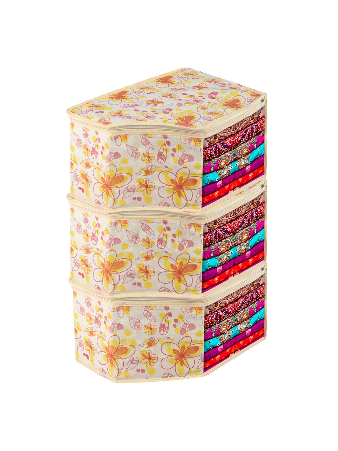 Kuber Industries Cream-Coloured Set of 3 Regular Multi-Utility Organisers