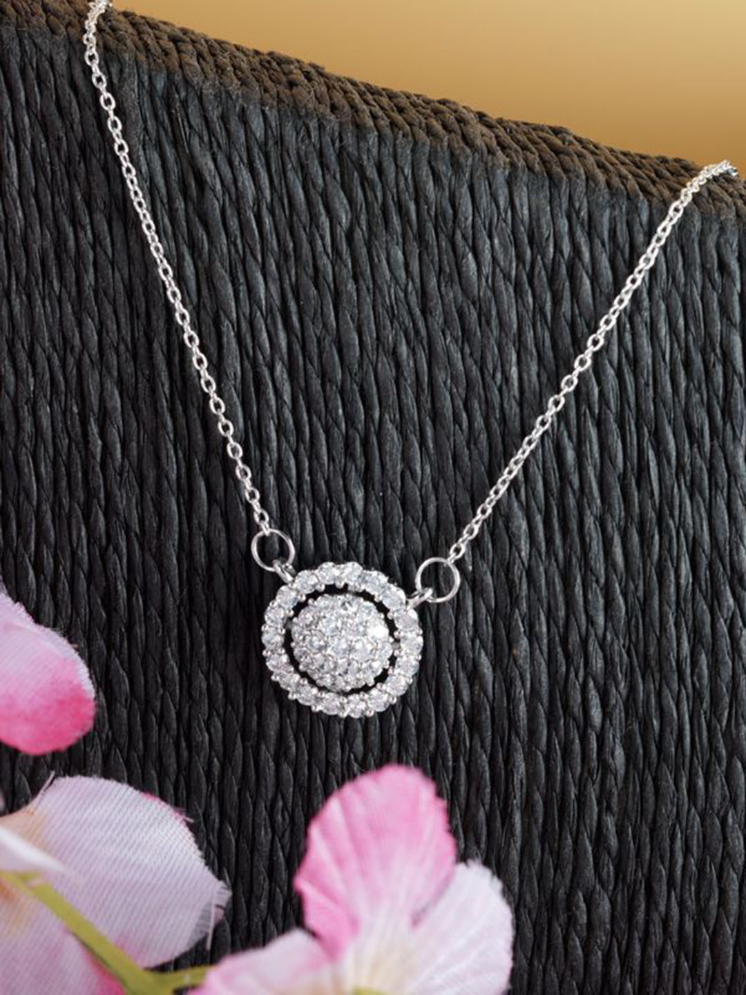 Tuanz Silver Jewelry 925 Sterling Silver Stainless Steel Stones Studded Pendant & Chain