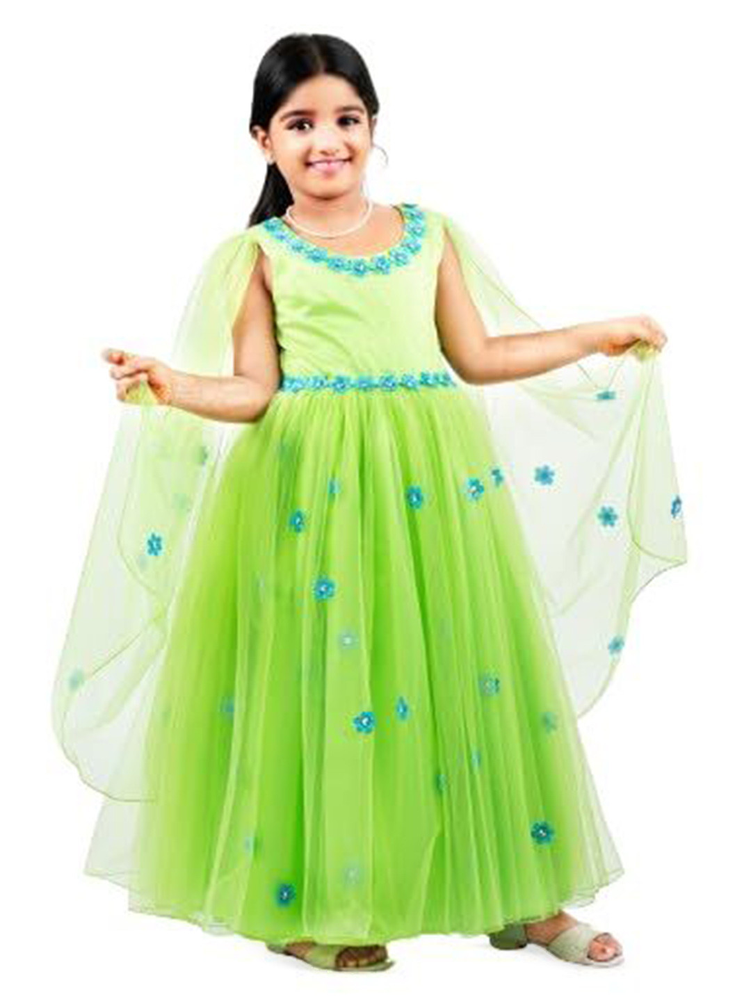 STANWELLS KIDS Girls Floral Applique Detail Cape Sleeves Maxi Dress