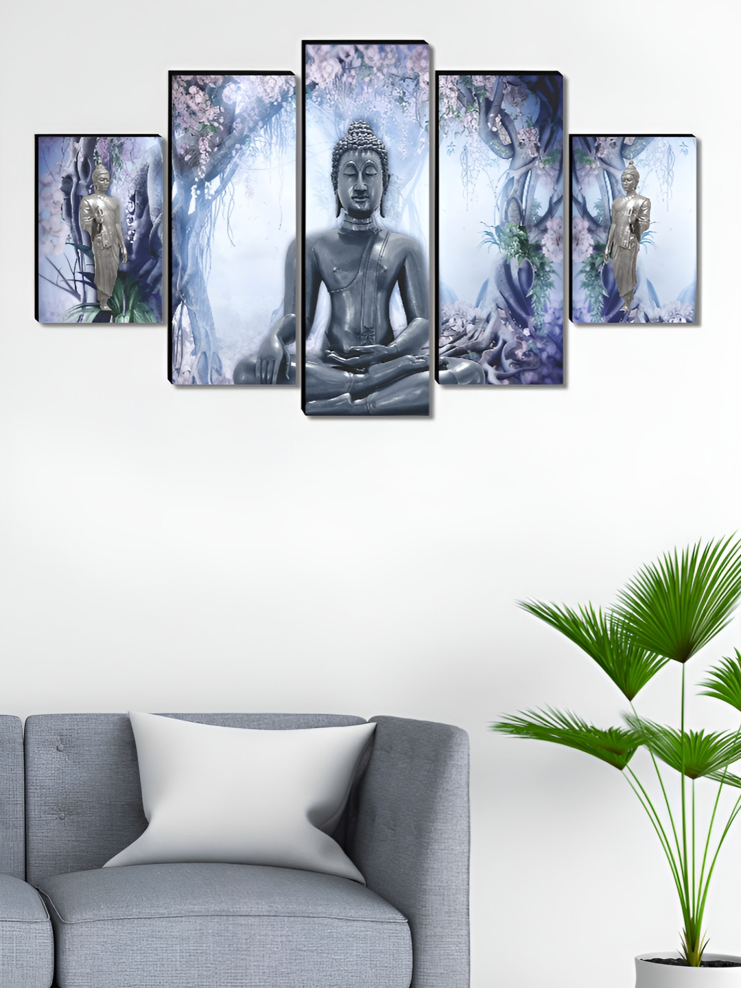 Aura Blue & Green 5 Pieces Buddha Ganesha Religious Wall Art