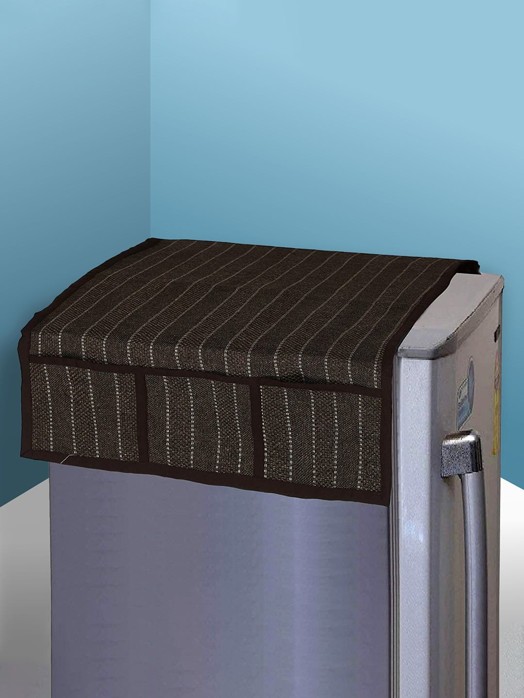 Kuber Industries Black Striped Jute Fridge Top Cover