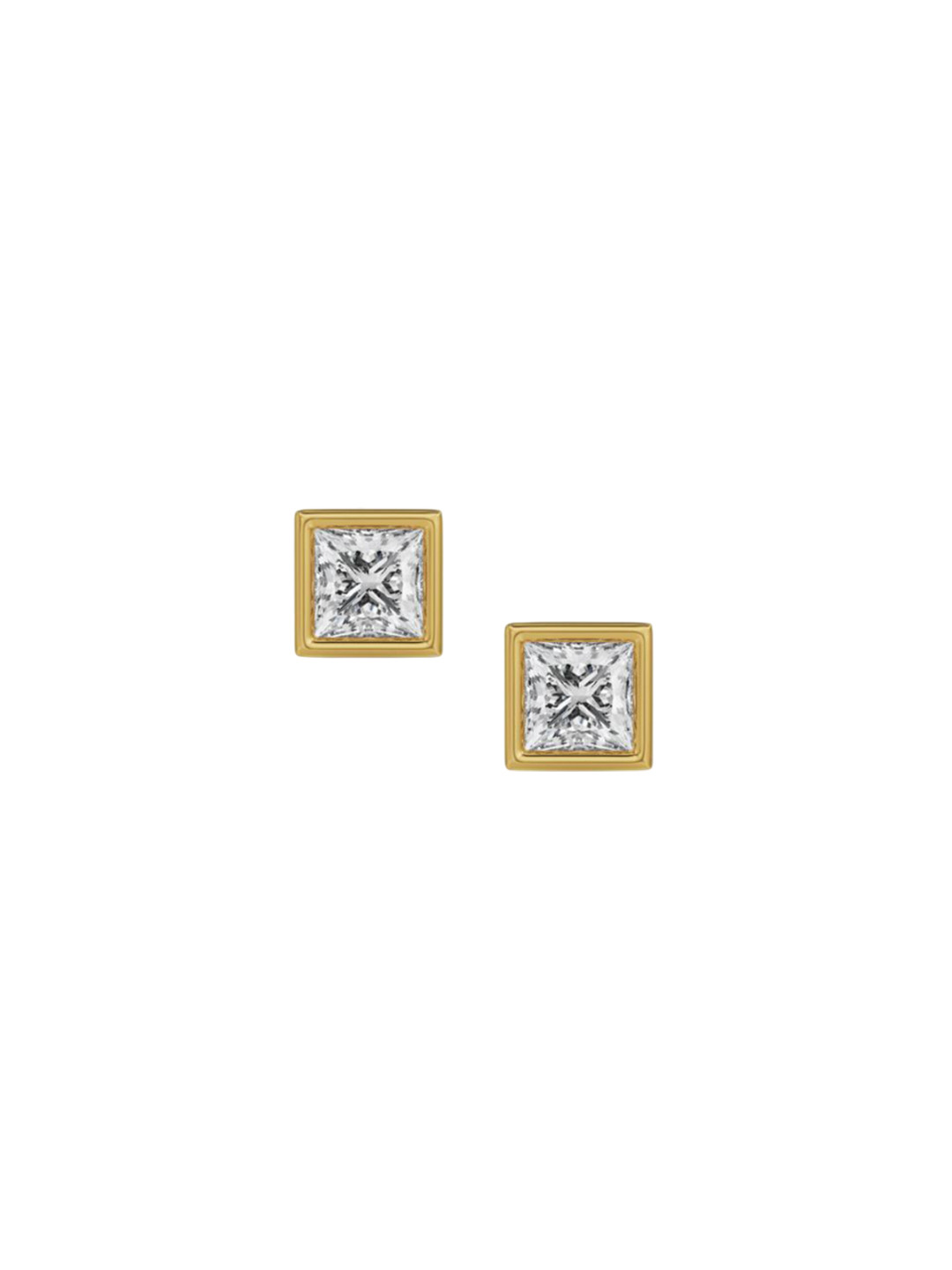 Emori 0.5 CT Bezel Princess Solitaire Lab Diamond Earring in 18KT Gold