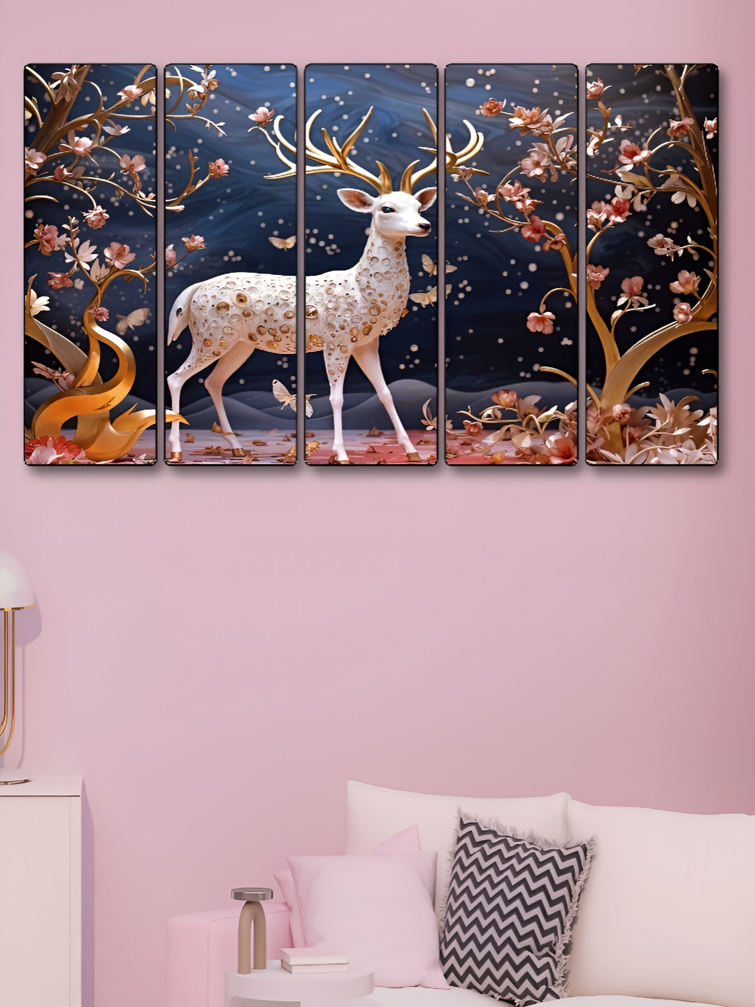 Myntra Elegant Homes Blue & Brown 5 Pieces Wooden Deer Birds & Animals Wall Art