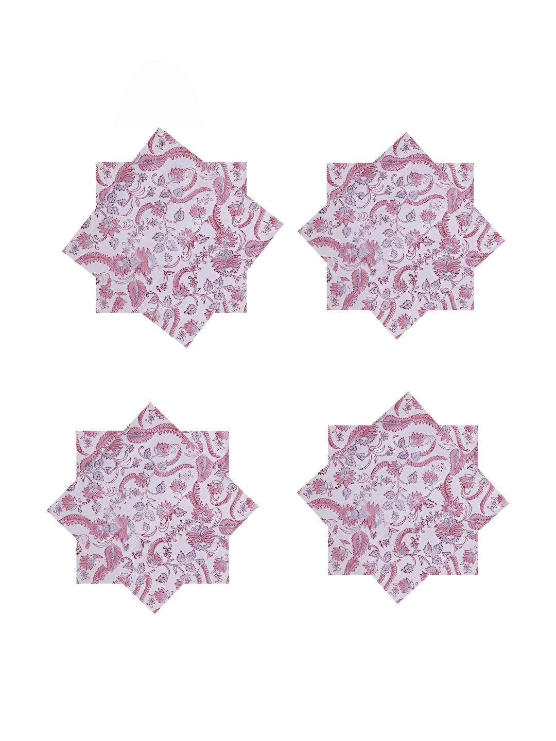 HANDICRAFT PALACE 6 - Pcs White & Pink Floral Printed Cotton Table Napkins
