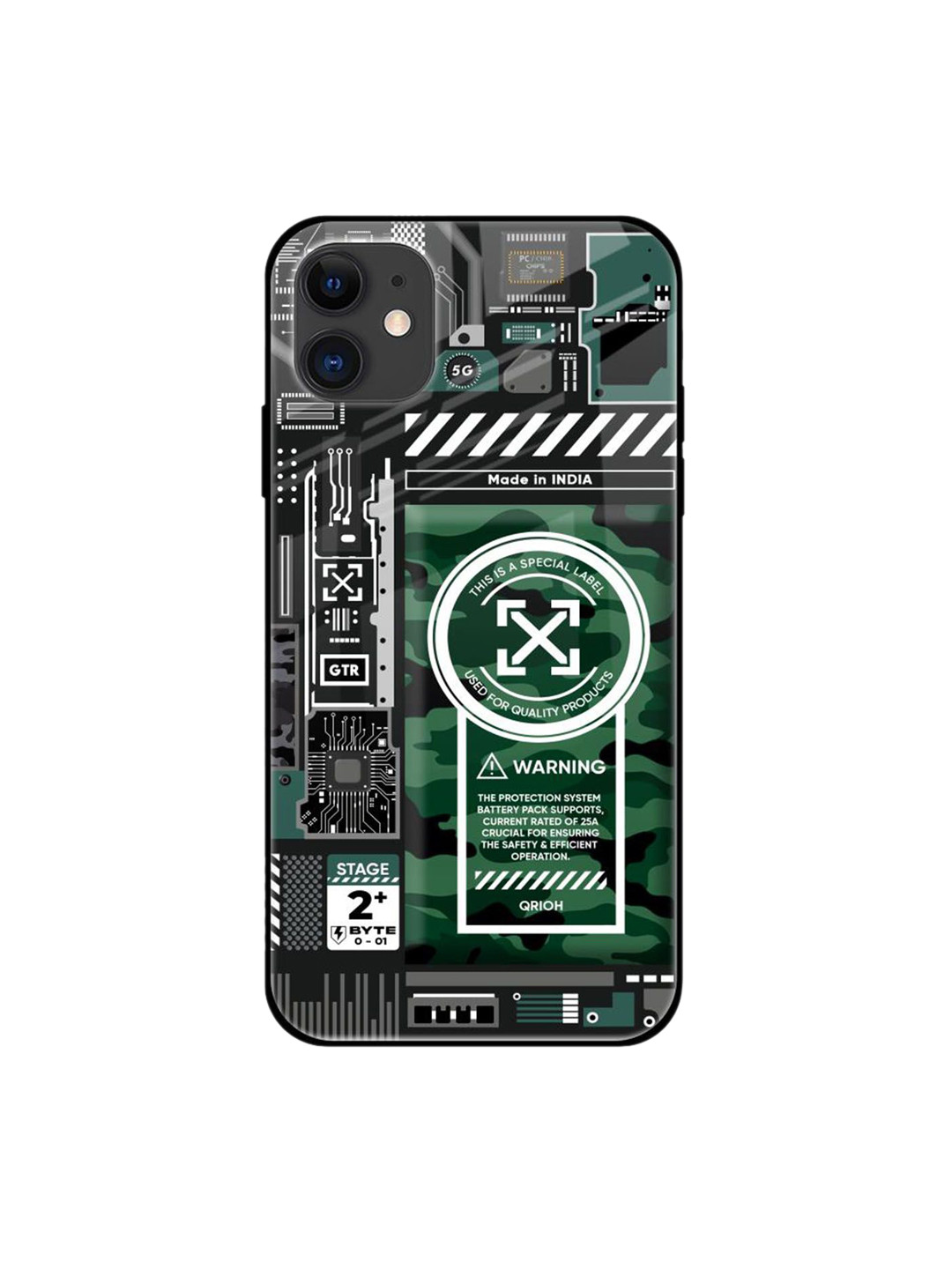 QRIOH Green Camo Circuit Printed iPhone 12 Mini Back Case