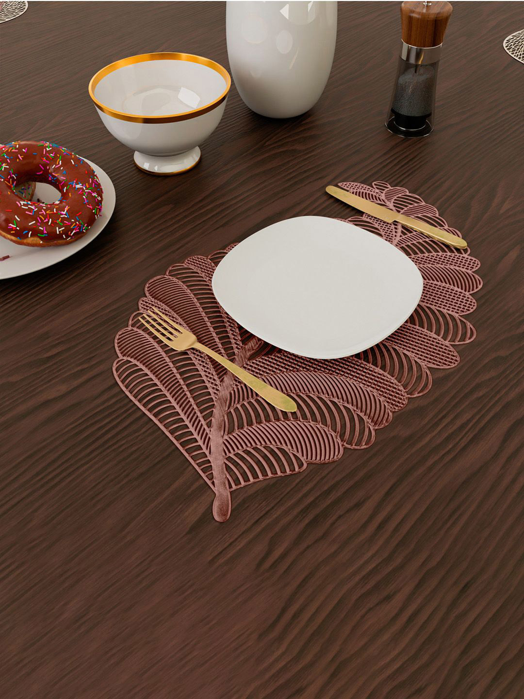 Kuber Industries Copper-Toned 2 Pieces Leaf Shape Bed Side Table Placemats