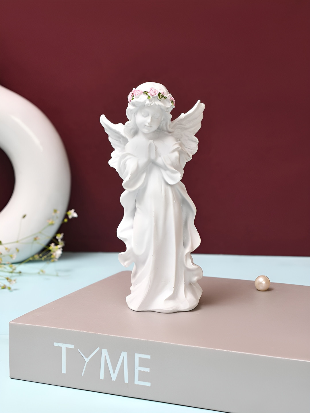 TAYHAA Praying Angel Girl Pink Polyresin Glossy Living Room Small Showpiece - 6.3 Inches