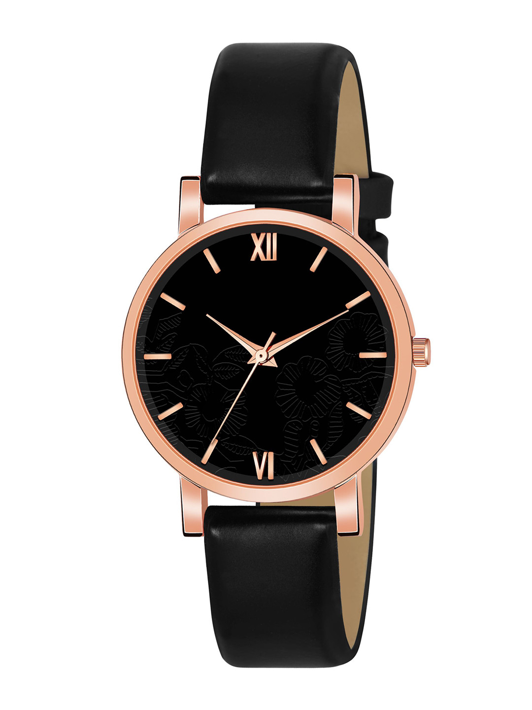 THE SHOPOHOLIC Women Patterned Dial & Leather Straps Reset Time Analogue Watch R-Black