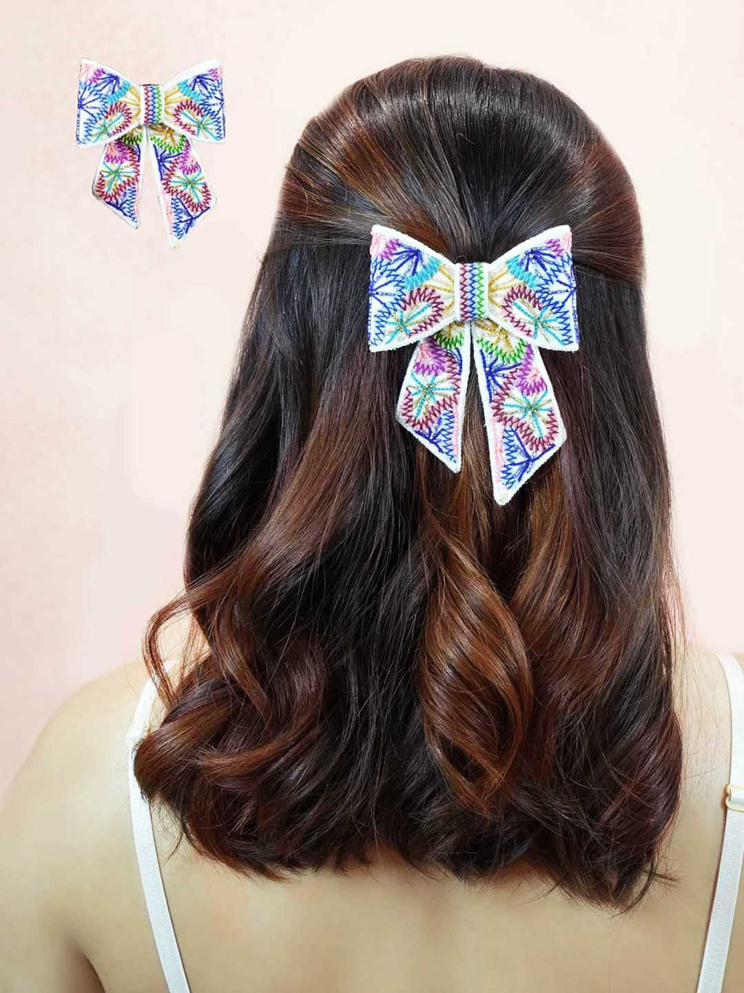 HAIR DRAMA CO. Women Embroidered and Crystal Embellished Bow Alligator Hair Clip