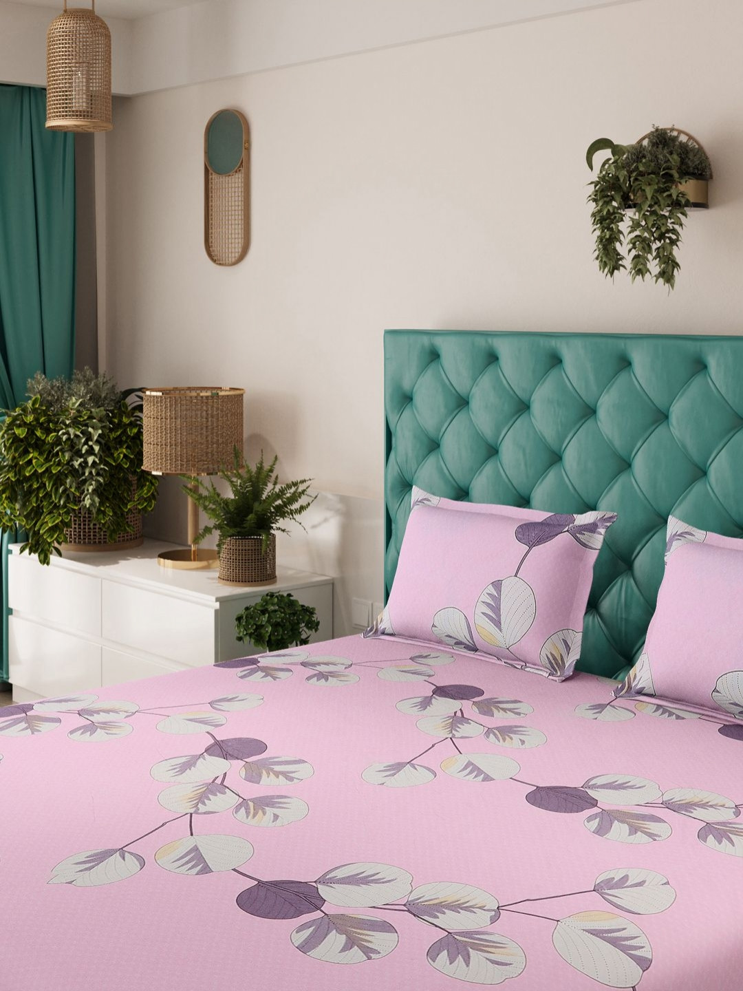 Status Pink Floral Microfiber 144 TC King Bedsheet with 2 Pillow Covers-94 x 87 inches