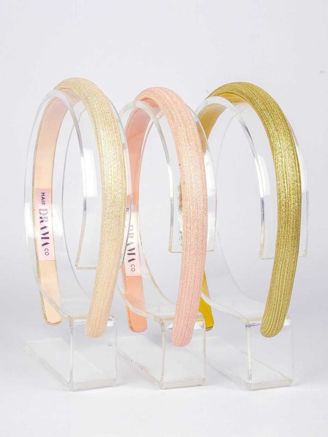 HAIR DRAMA CO. Women Set of 3 Pink & Gold-Toned Glitter Embellished Thin Hair Band
