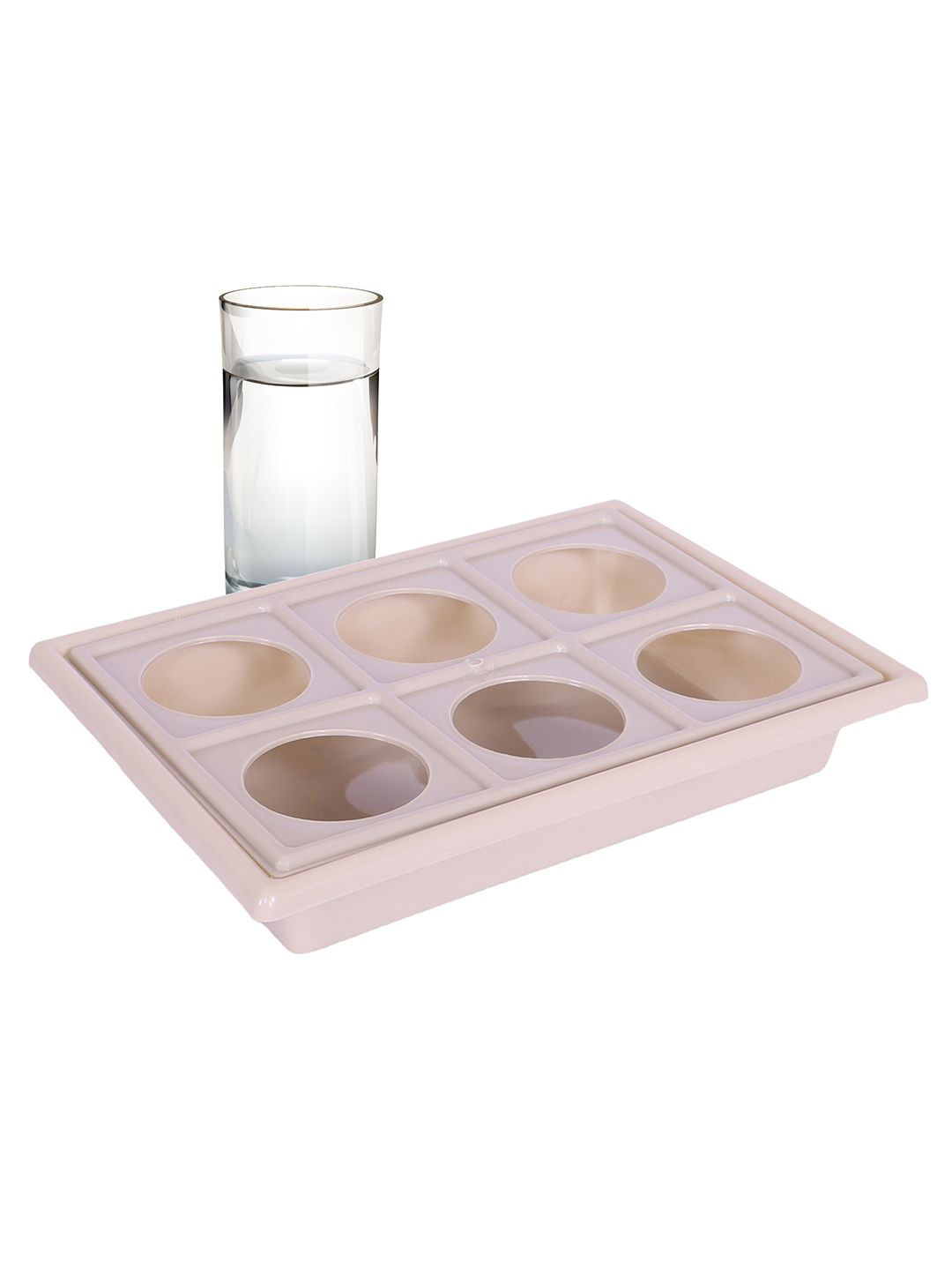 Kuber Industries Beige Serving Tray With 6 Glass Slots