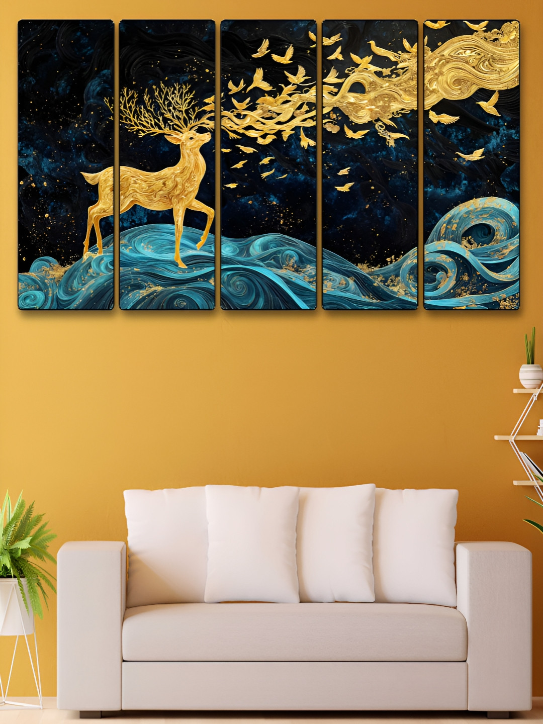 Myntra Elegant Homes Wood 5 Pcs Wall Living Room Rectangle Paintings Wall Art -1.5 x 10In