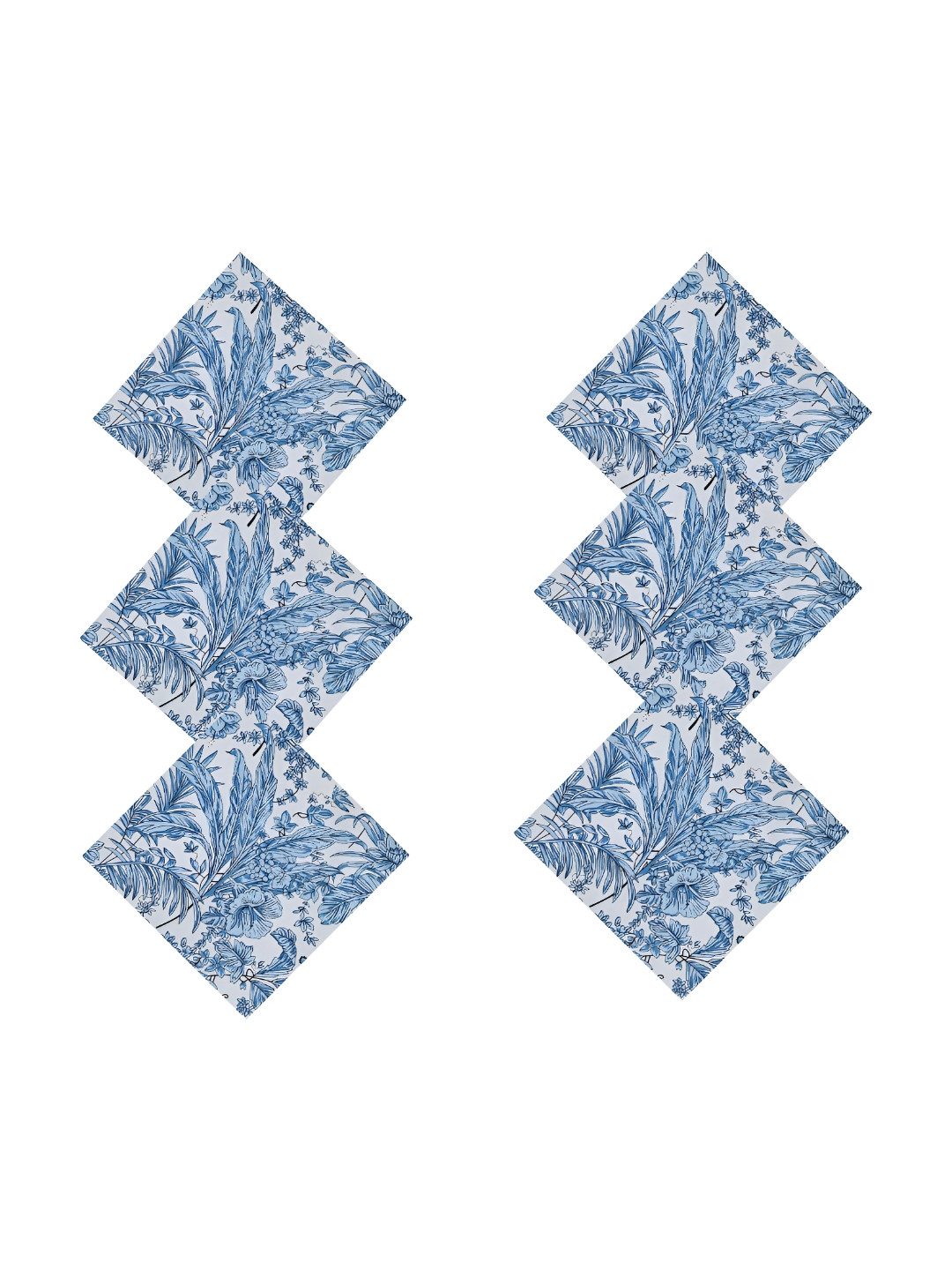 HANDICRAFT PALACE White & Blue Set Of 6 Leaf Printed Cotton Dinner Table Napkins