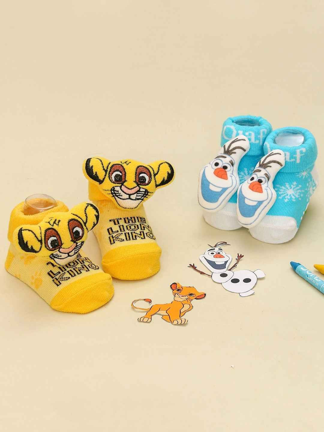 Yellow Bee Infants Pack Of 2 Lion King & Frozen Olaf Patterned Ankle Length Socks