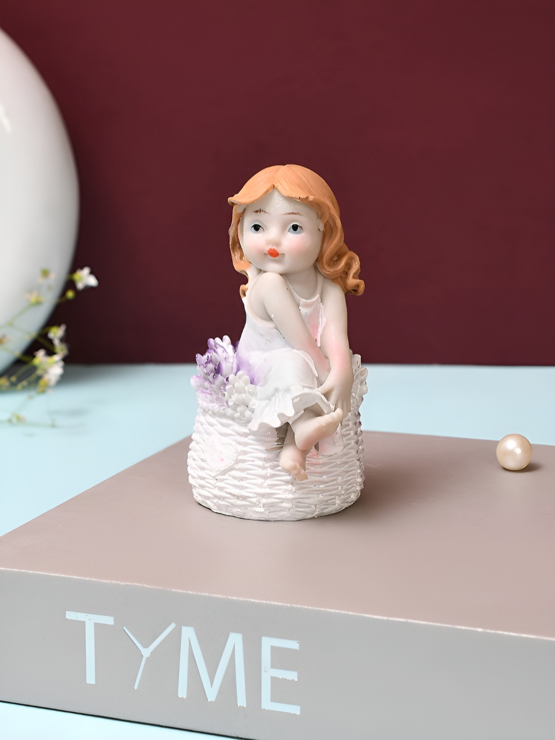 TAYHAA Adorable Little Girl Blue Polyresin Glossy Living Room Small Showpiece - 4.1 Inches