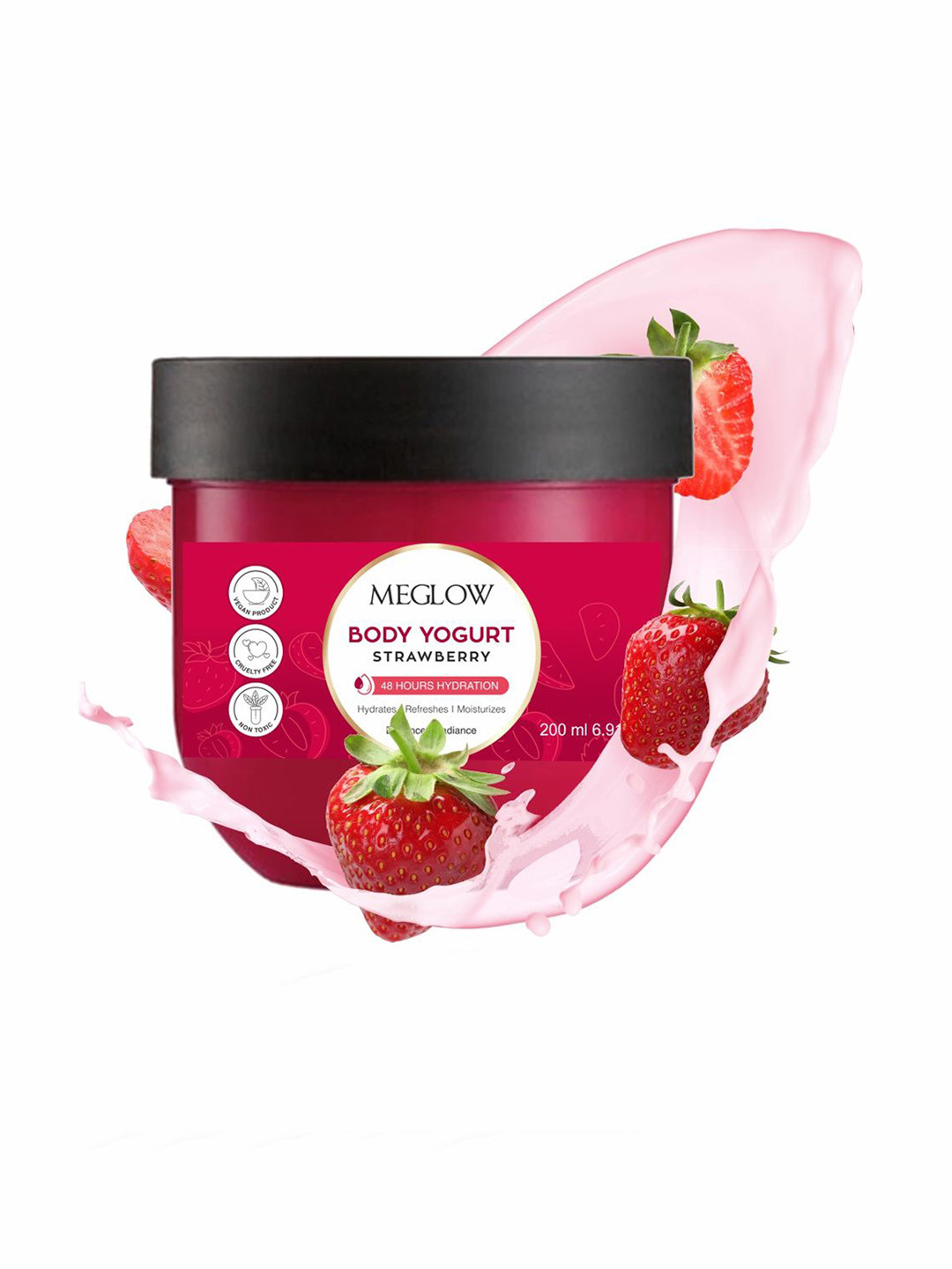 MEGLOW Strawberry Body Yogurt 48Hrs Hydrating & Moisturizing Body Lotion & Cream - 200 ml