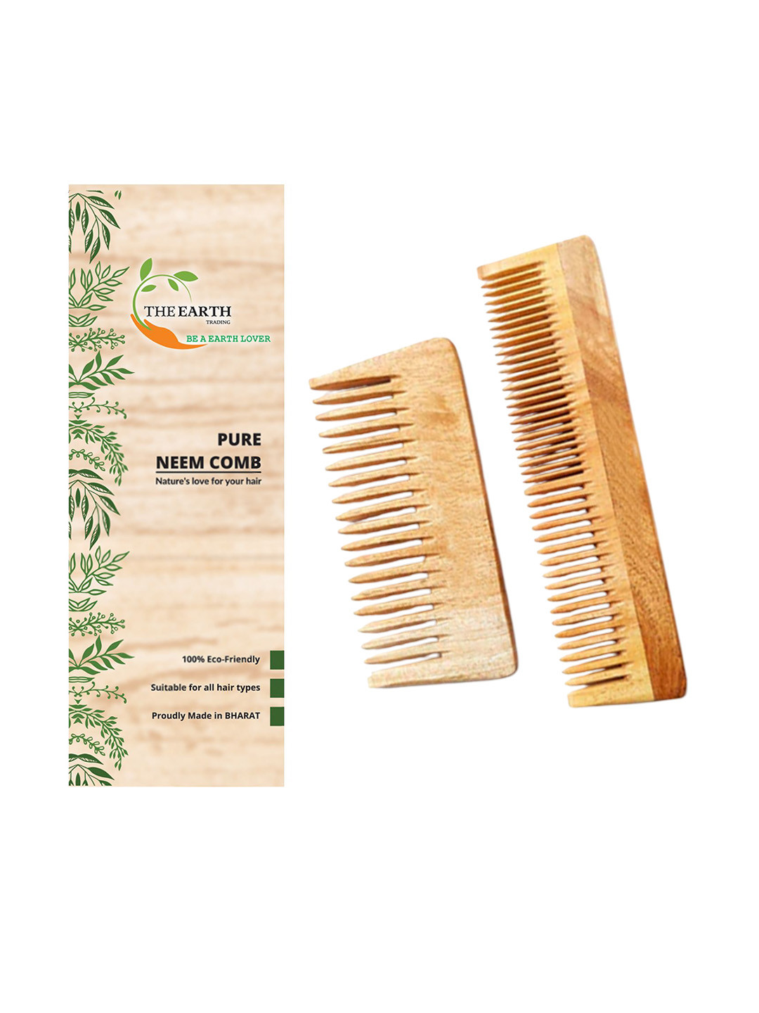 The Earth Trading Unisex Set Of 2 Pure Kacchi Neem Wooden Comb - TET09 Brown