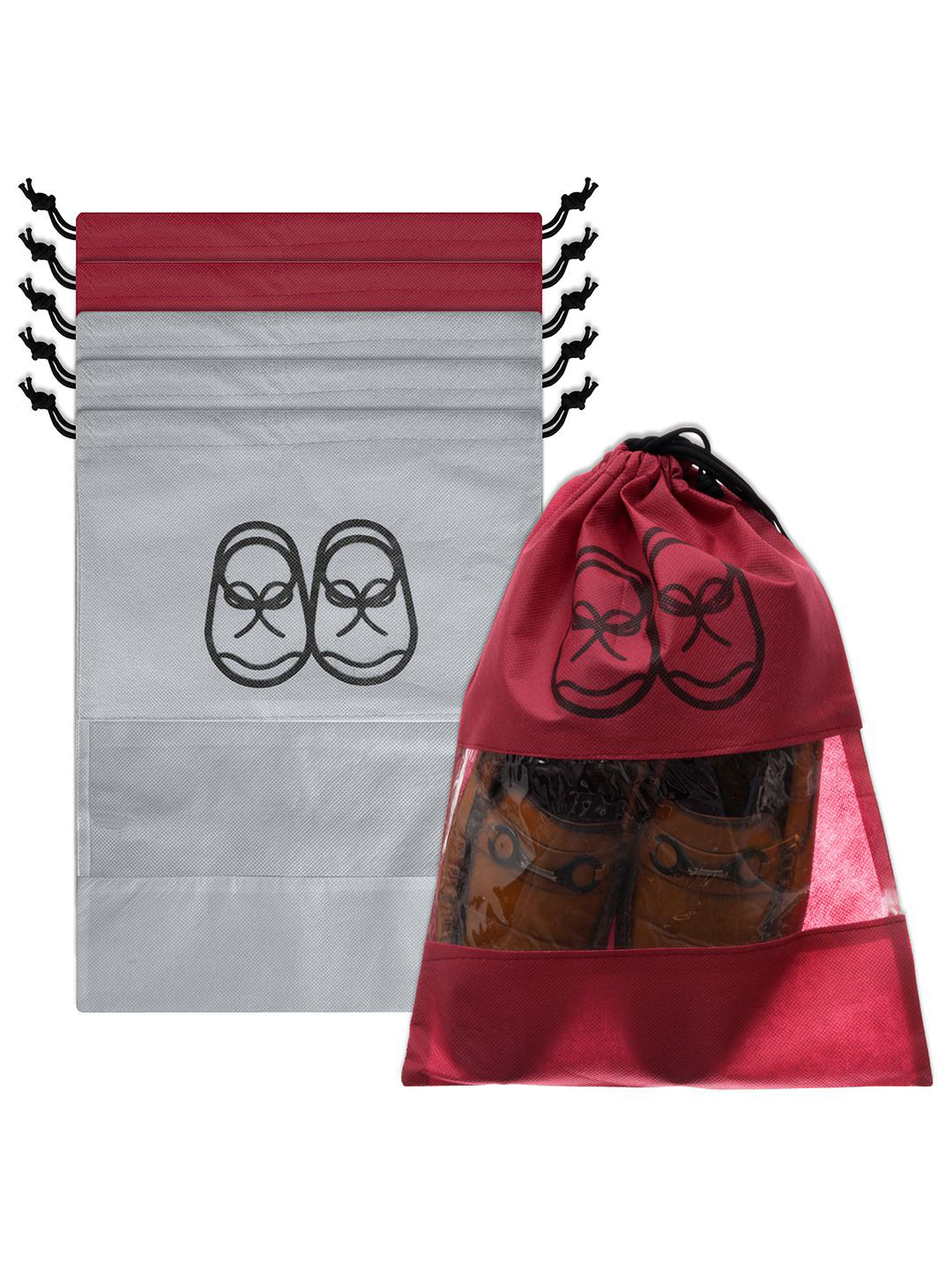 Kuber Industries Red 6 Pieces Shoe Cover with Drawstring Multi-Utility Organisers