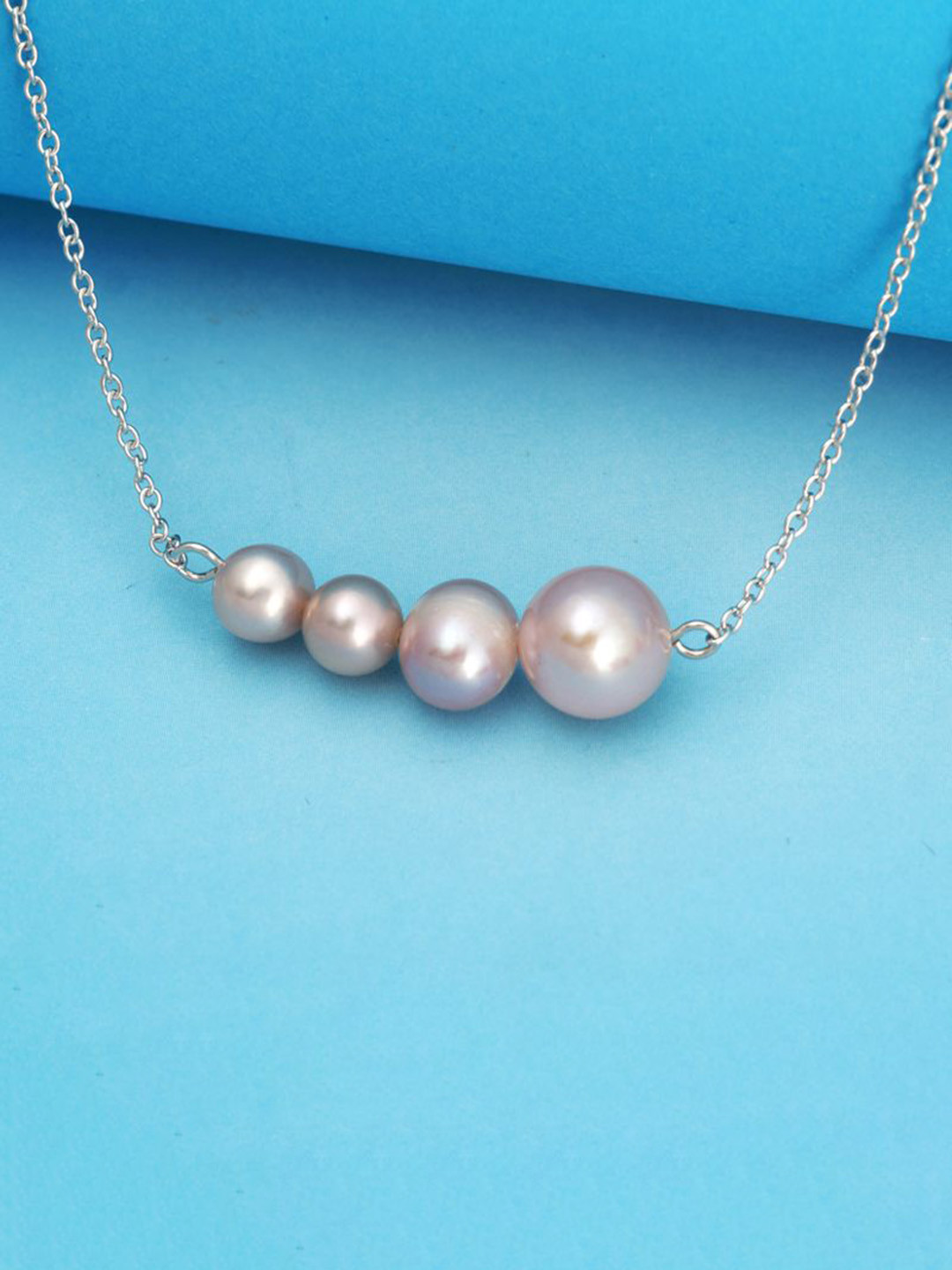 Tuanz Silver Jewelry 925 Sterling Silver Rhodium-Plated Artificial Pearls Studded Necklace