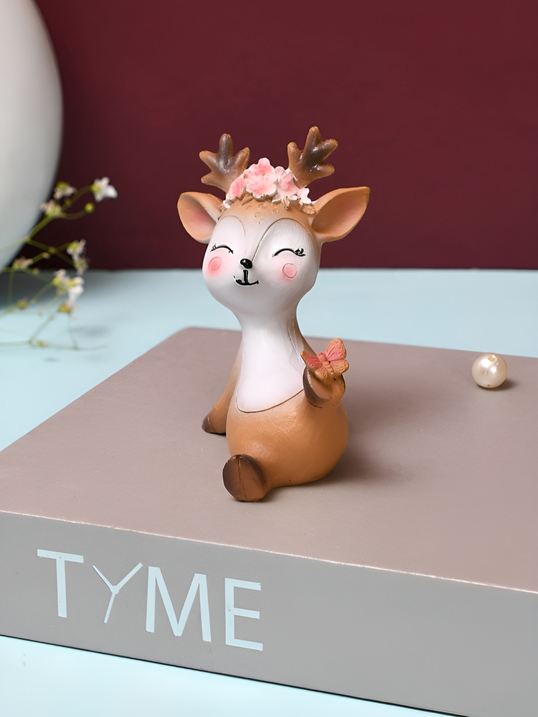 TAYHAA Fairy Garden Miniature Deer Brown Polyresin Glossy Home Office Small Showpiece - 3.7 Inches