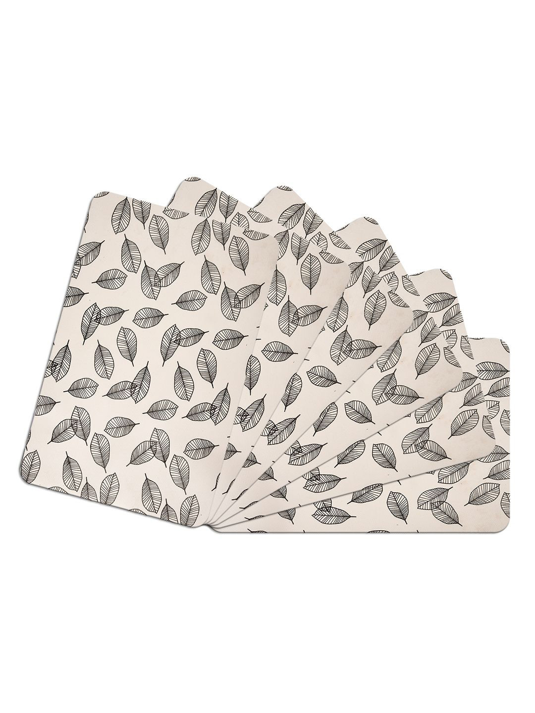 Kuber Industries Cream Colored & Grey 6 Pieces Leaves Printed Table Placemats