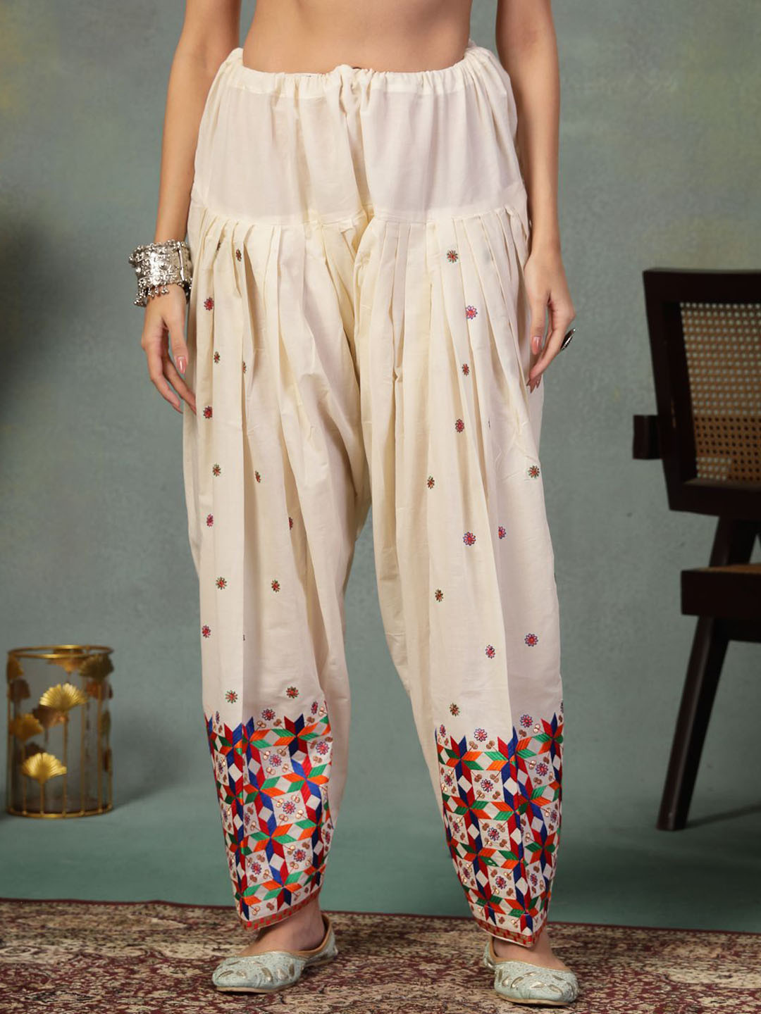 Clora Creation Women Embroidered Phulkari Loose Fit Cotton Salwar