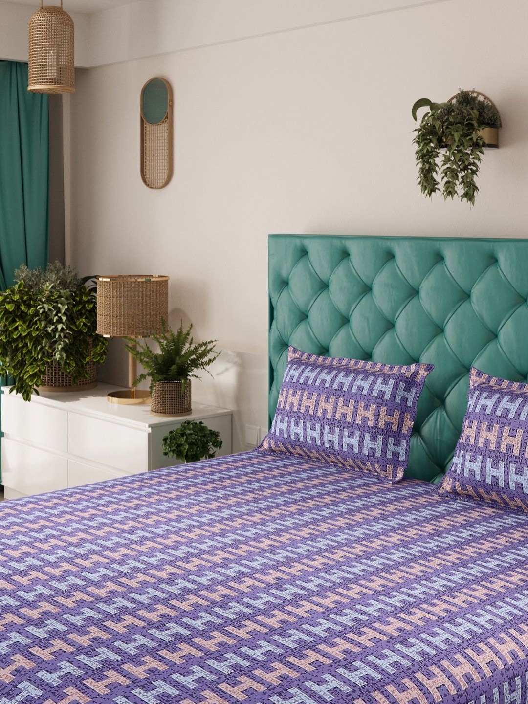 Status Contract -Premium Rich Blue Typography Microfiber 144 TC King Bedsheet with 2 Pillow Covers-94 x 87 inches