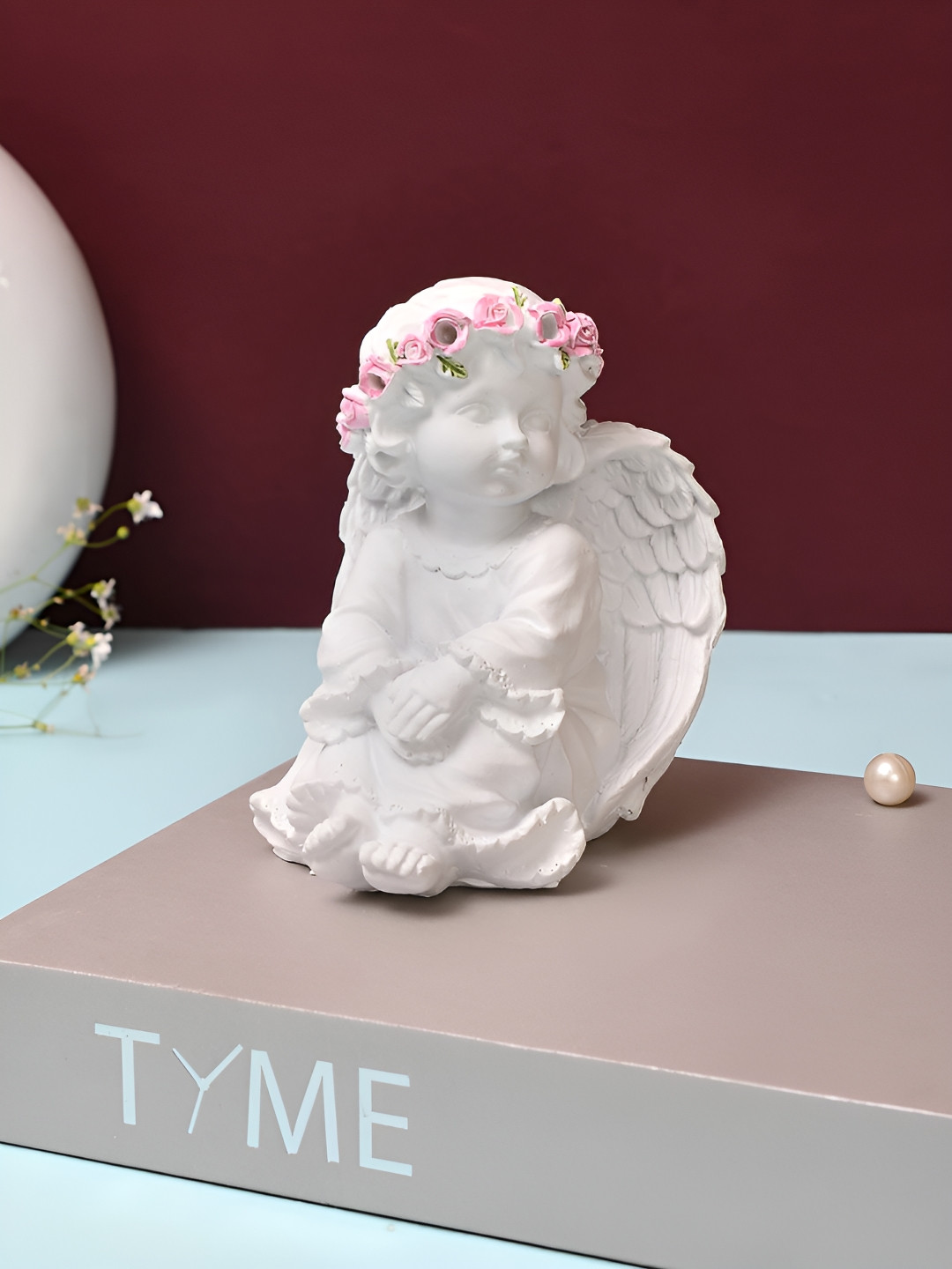 TAYHAA Tranquil Angel Pink Polyresin Matte Prayer Room Small Showpiece - 4.9 Inches