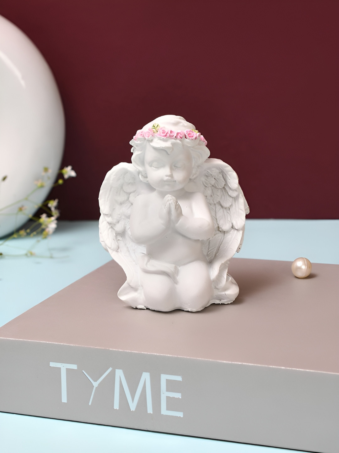 TAYHAA God Praying Angel Pink Polyresin Matte Living Room Small Showpiece - 3.9 Inches