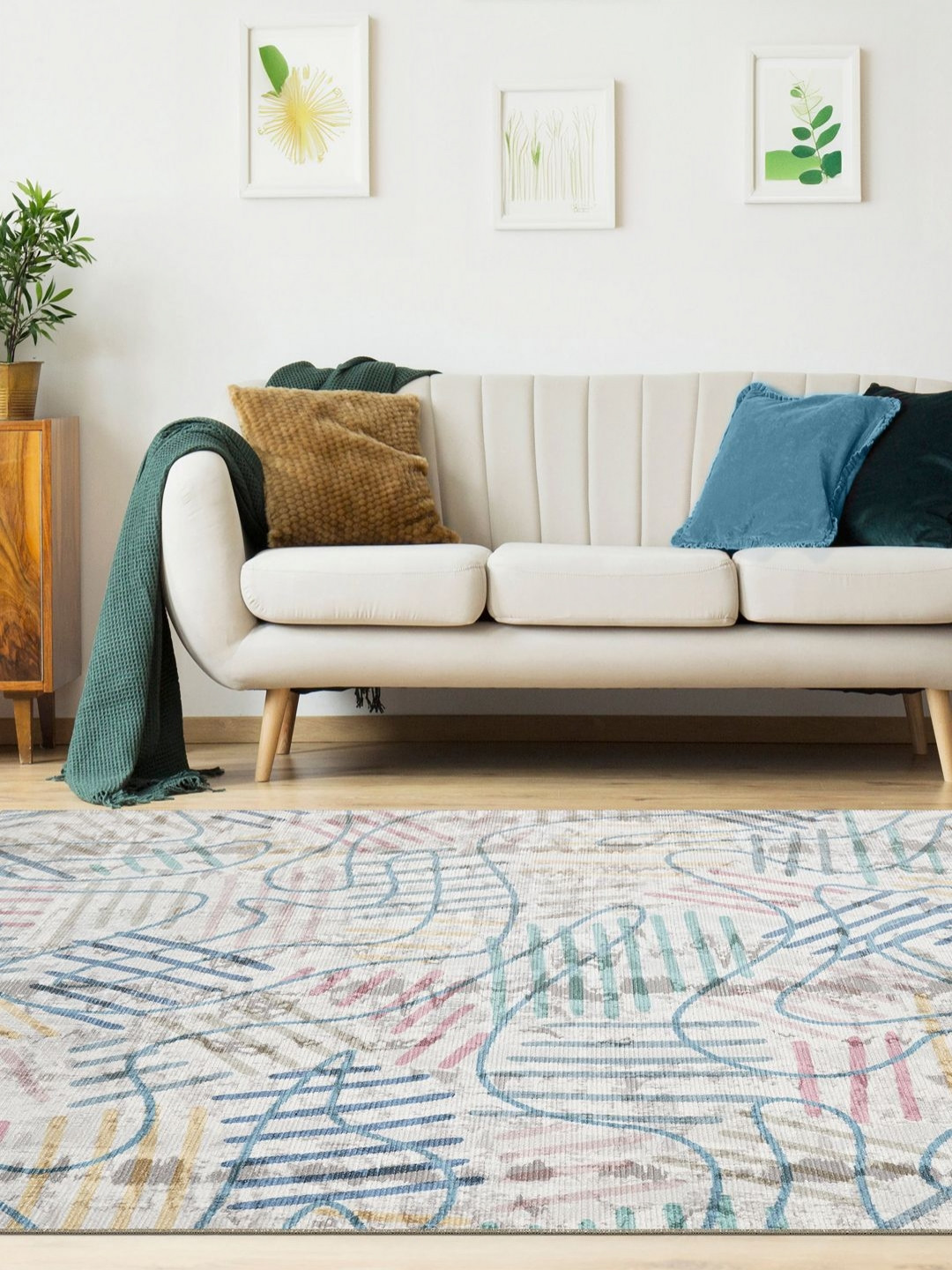 Kaleen India Teal Abstract Anti-Skid Polyester Carpet