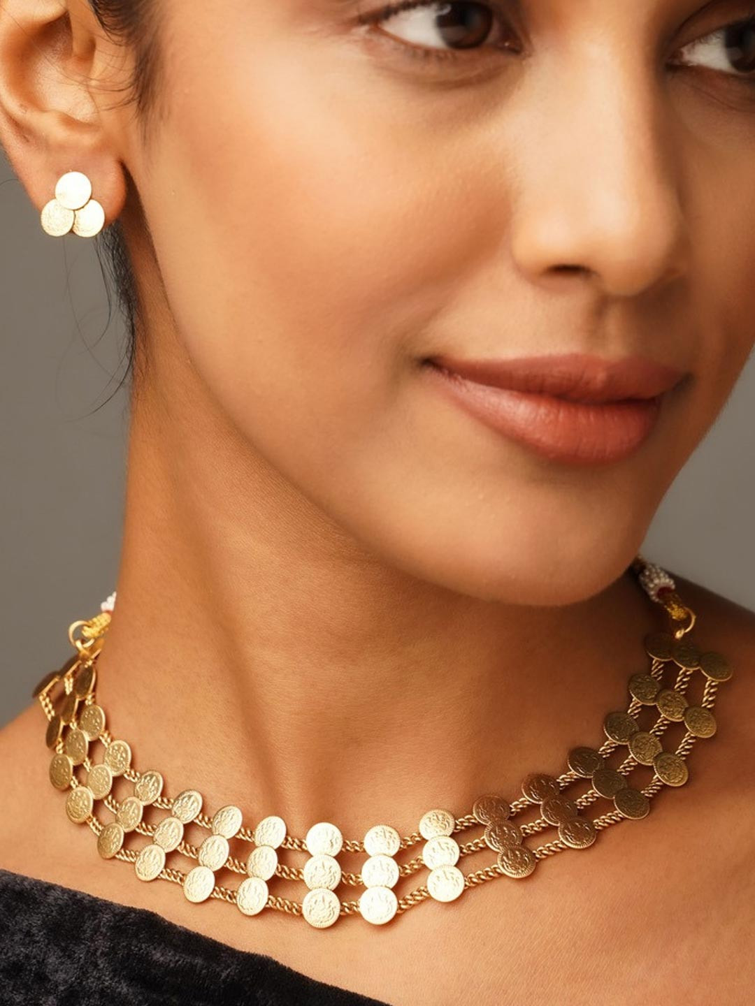 ABDESIGNS Southindian Gold Plated Antique Necklace Jewellery Set