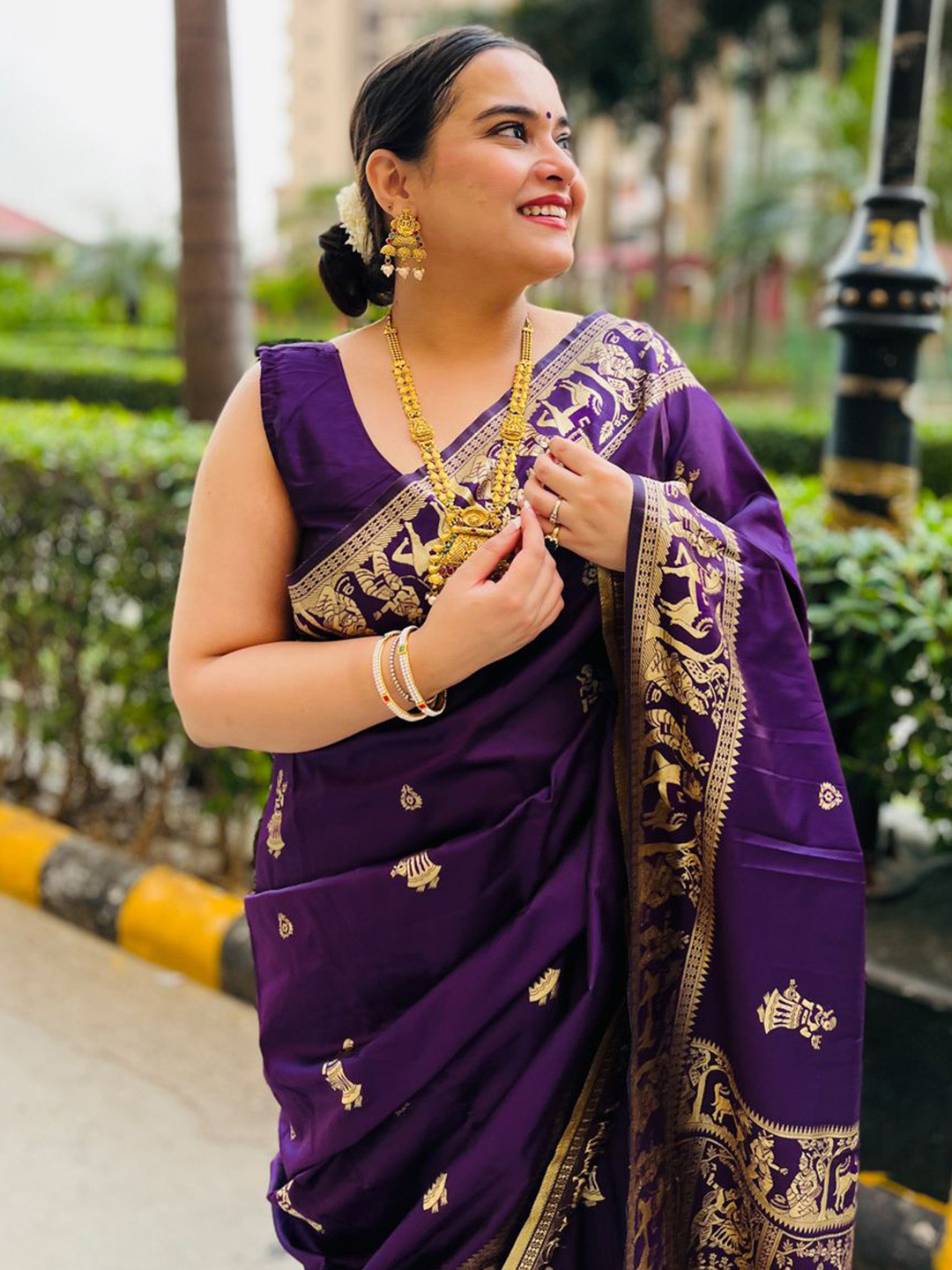 SILKWEAR Kalamkari Woven Design Zari Saree