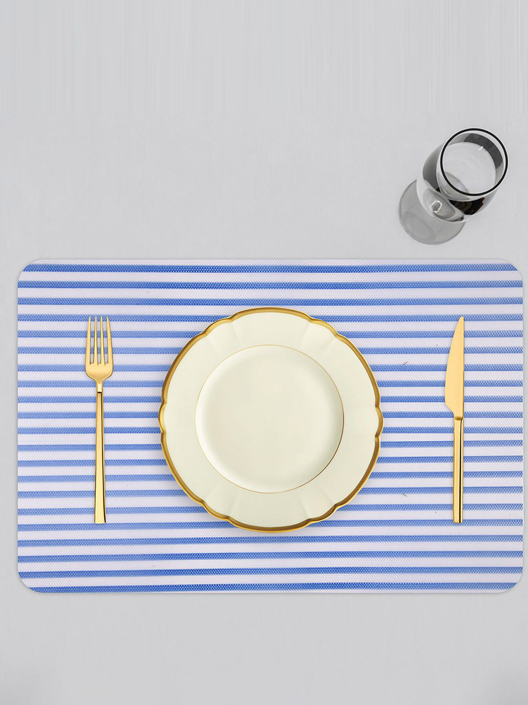 Kuber Industries Blue & White 6 Pieces Striped Lining Design Table Placemats