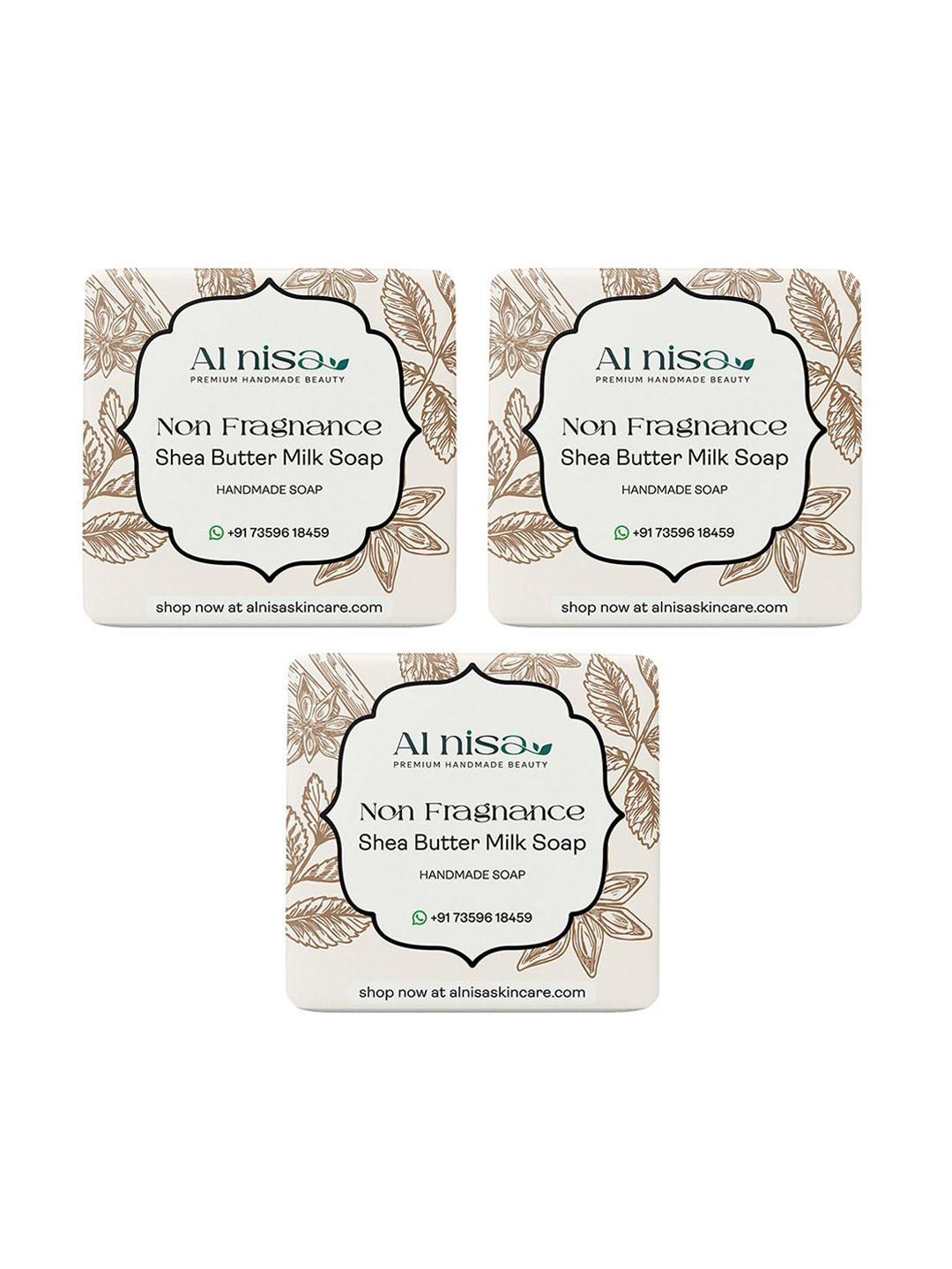 Al Nisa Set Of 3 Shea Butter Handmade Soap- 100 g Each