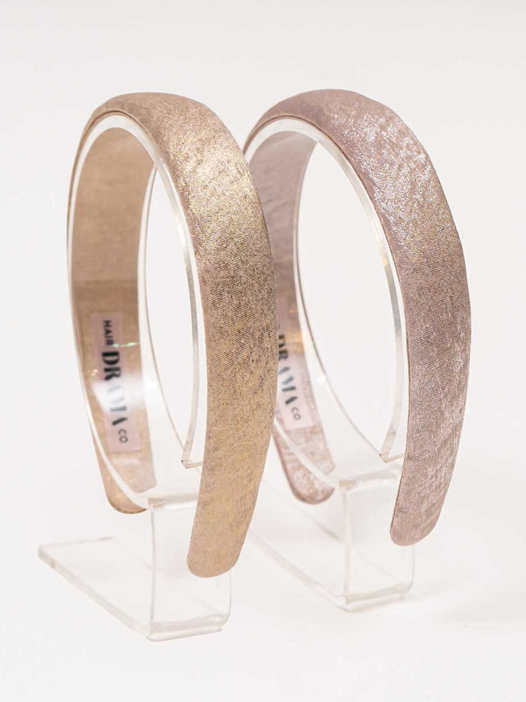 HAIR DRAMA CO. Women Set of 2 Beige & Pink Sparkle Foil Puff Hair Bands