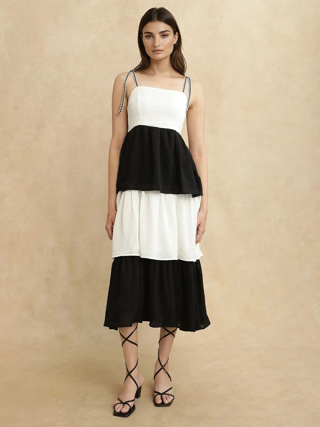 RAREISM JANSTO Women Colourblocked Layered Shoulder Straps A-Line Dresses