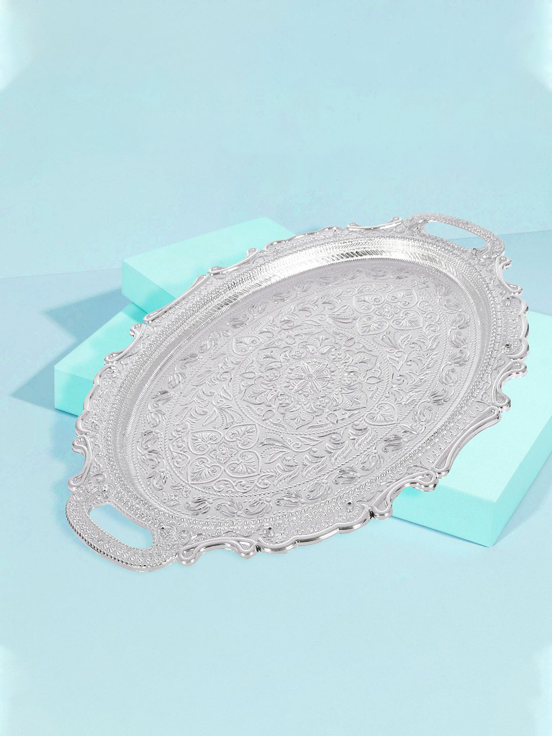 Kuber Industries Silver-Toned Serving Tray With Handles