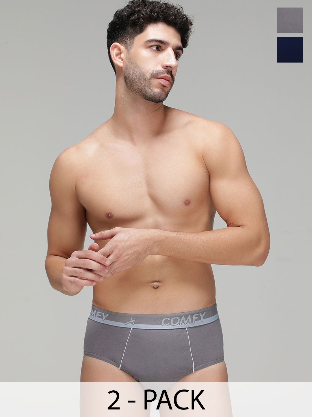 AMUL COMFY Men Pack Of 2 Pure Cotton Mid-Rise Basic Briefs AC-CBRIOE-SG-NY-S-2PC