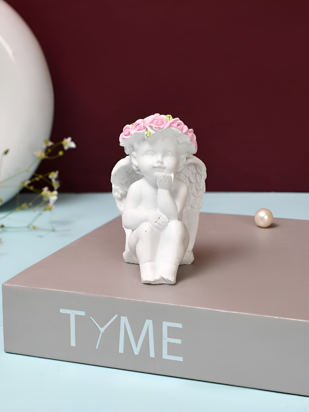 TAYHAA Angel with Crown Pink Polyresin Natural Living Room Small Showpiece - 3.5 Inches