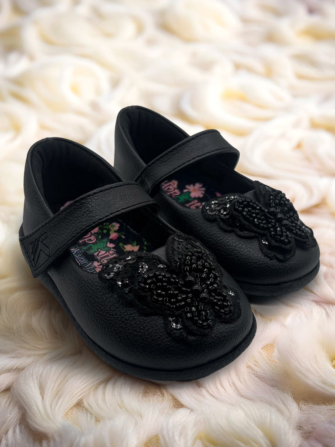 KazarMax Hopits Girls Black with Butterfly Mary Jane Shoes Ballerina Flat