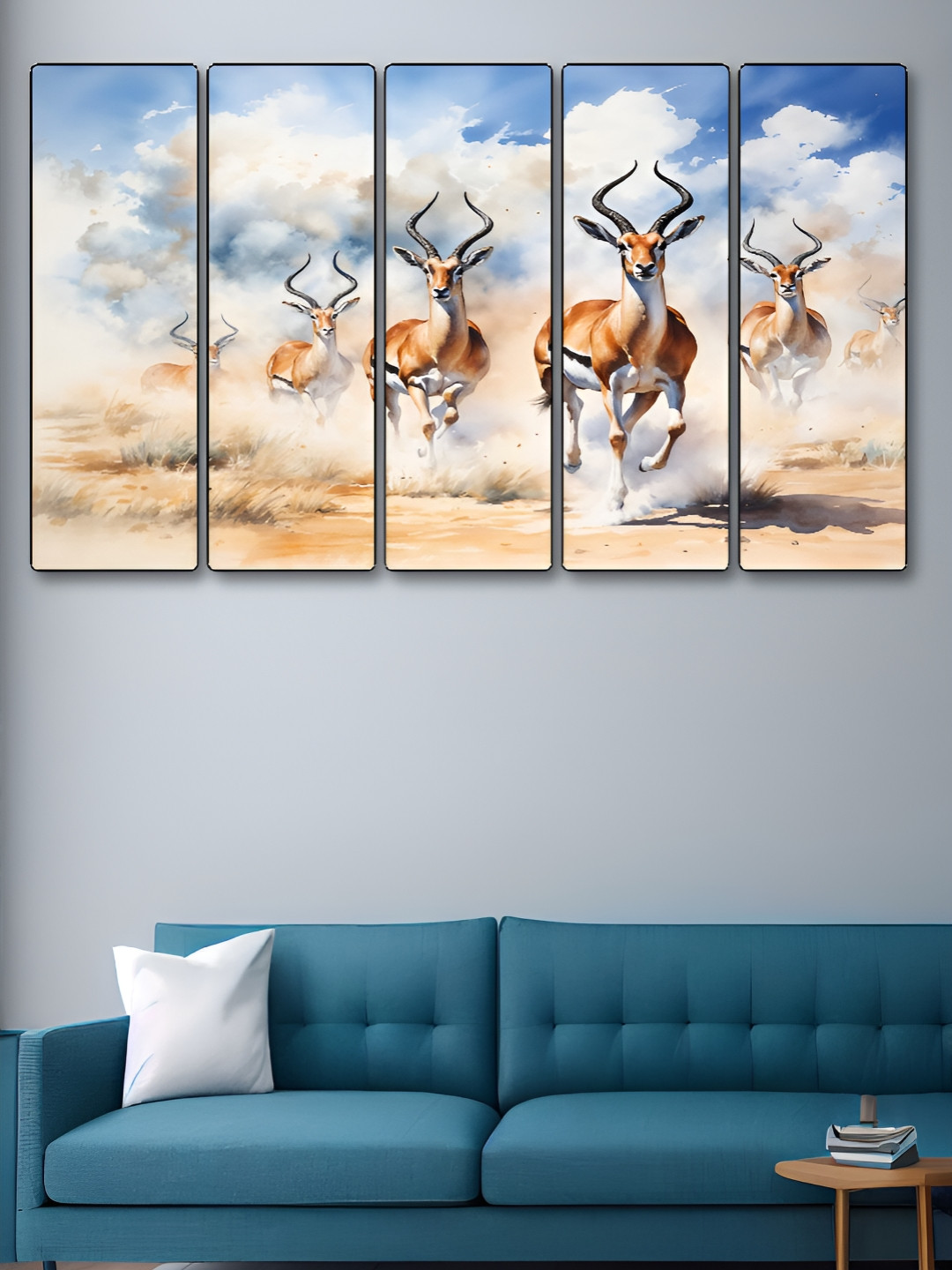 Myntra Elegant Homes Running Deer Wood 5 Piece Rectangle Paintings Wall Art - 60 x 30 In