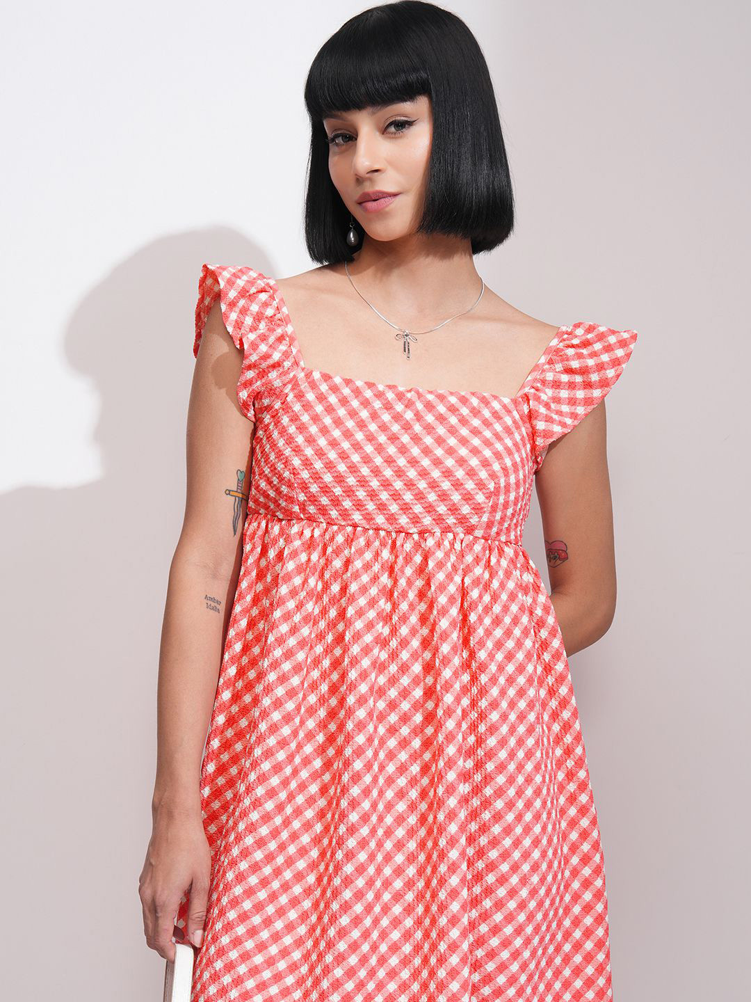 Tokyo Talkies Checked Ruffled Peplum Dress