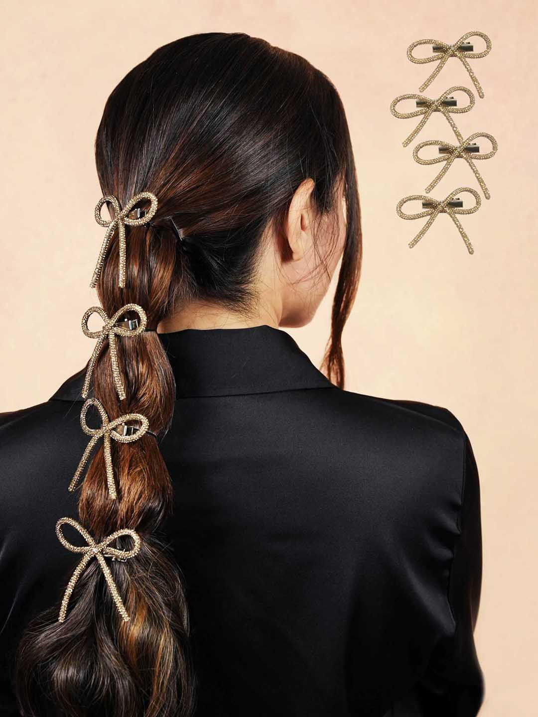 HAIR DRAMA CO. Women Set of 4 Crystal Embellished Hair Bows Alligator Clips