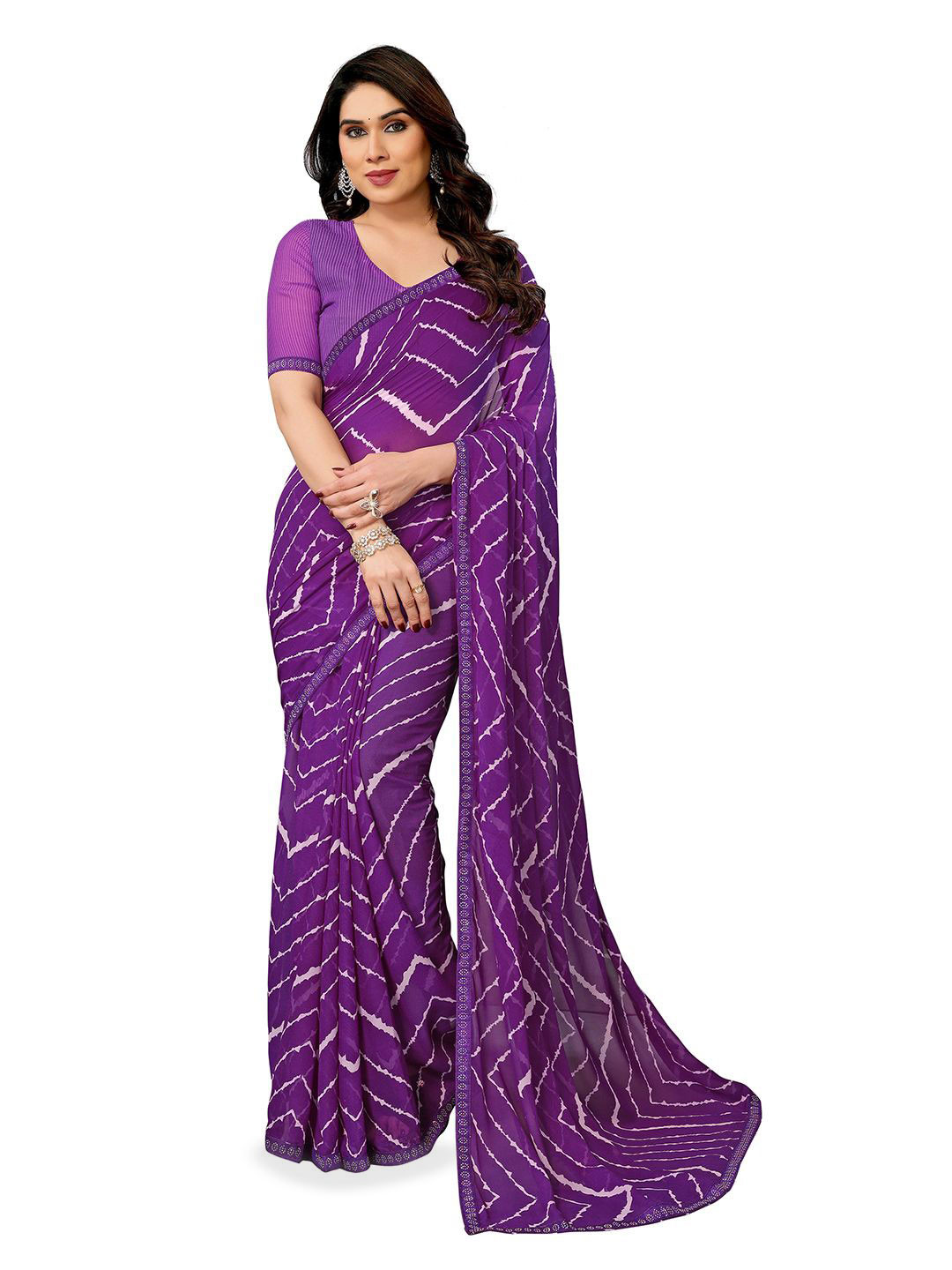 Moda Rapido Chevron Beads and Stones Saree