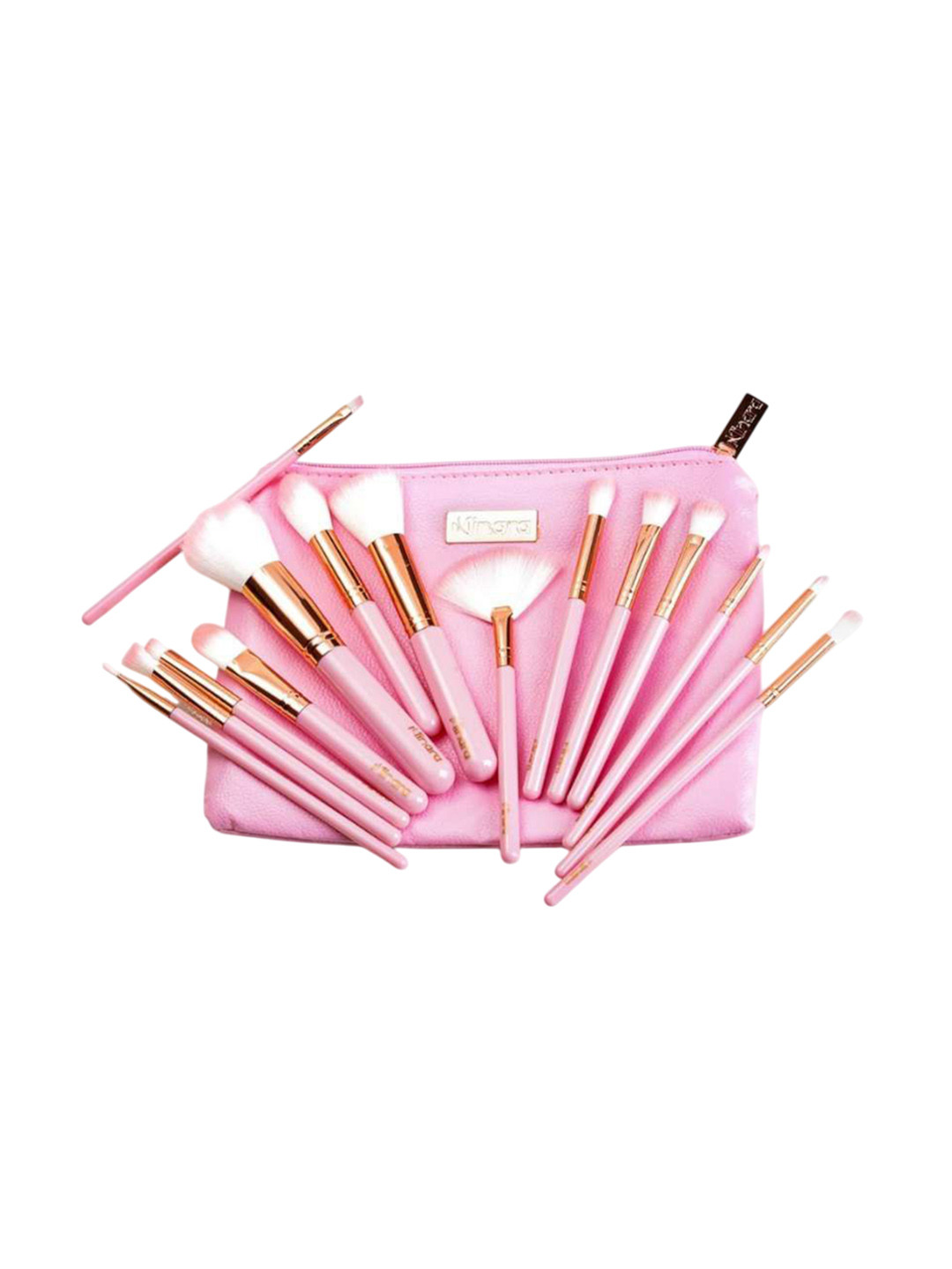 MINARA Set Of 15 Makeup Brush Set With Easy To Carry Pouch- Pink