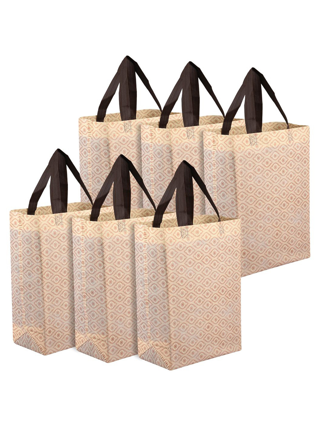 Kuber Industries Set of 6 Printed Shopper Handheld Bag with Cut Work