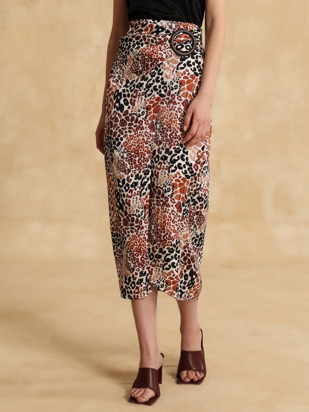 Kazo Women Animal Printed A-Line Midi Wrap Brody Skirt